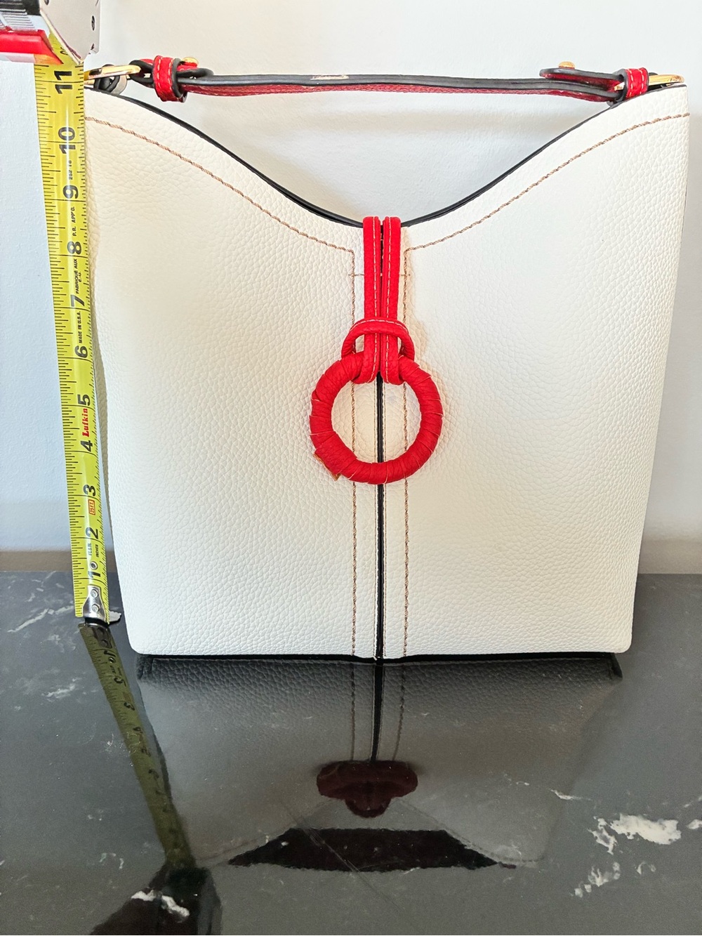 White Vegan Leather Purse with Red Accent Ring